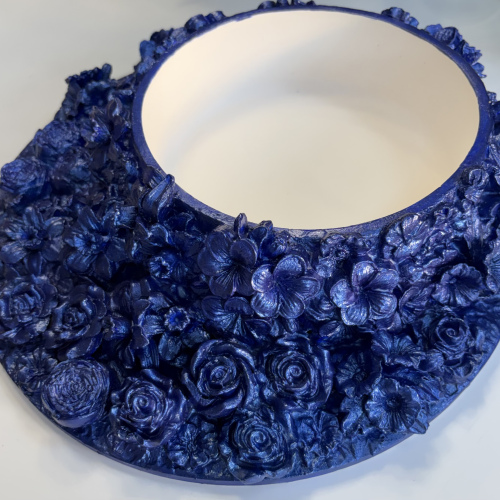 Handmade Stonecast Blue Floral Tray | Sculptural Flower Statement Centrepiece Home Decor